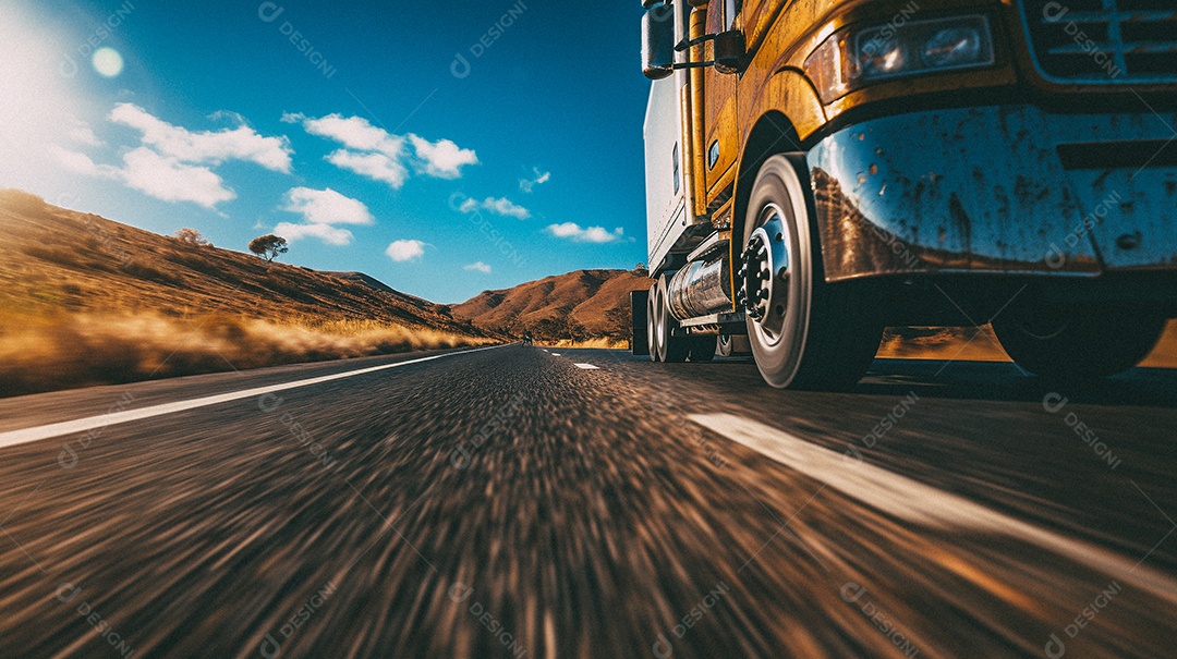 Caminhão dirigindo por uma rodovia