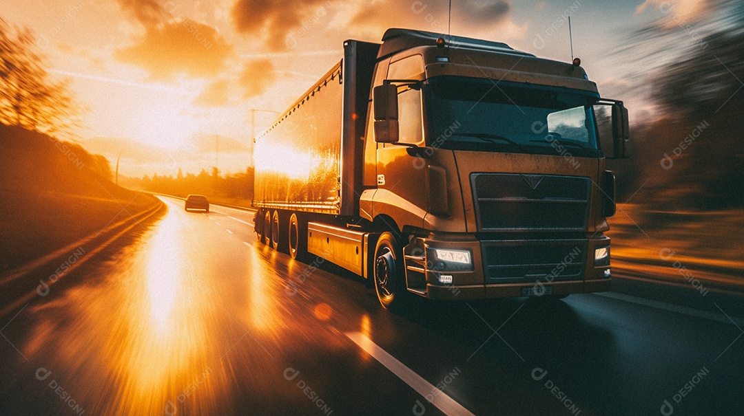 Caminhão dirigindo por uma rodovia