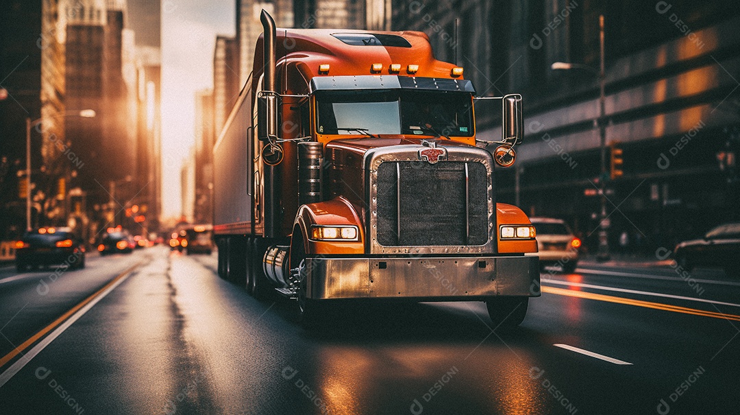 Caminhão dirigindo por uma rodovia