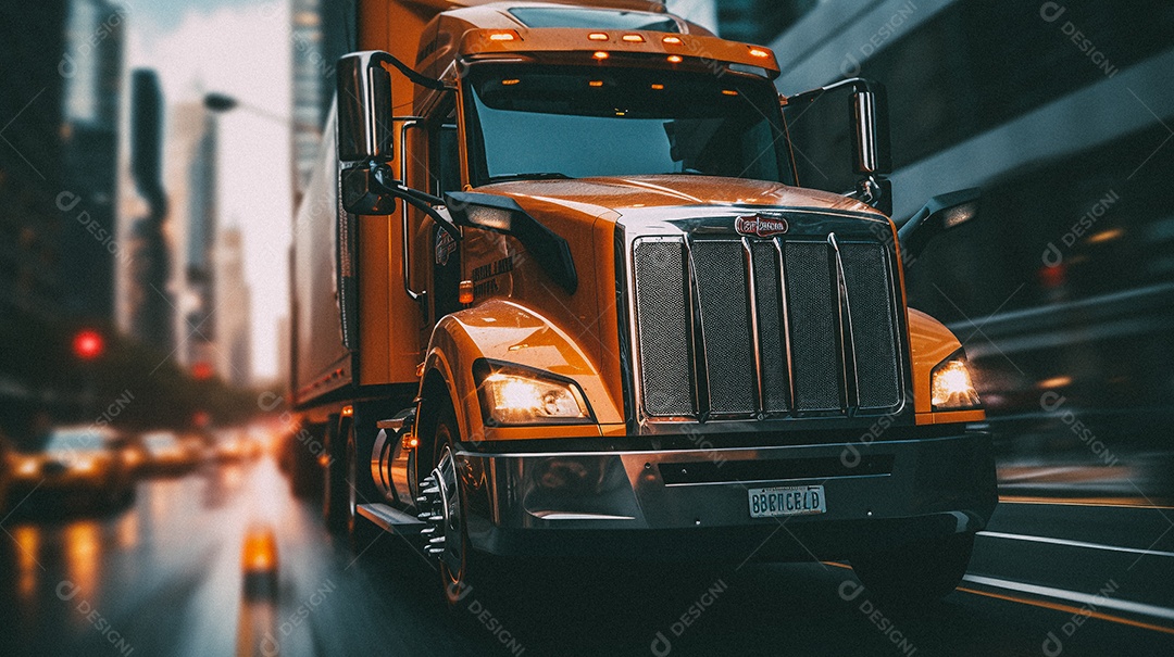 Caminhão dirigindo por uma rodovia