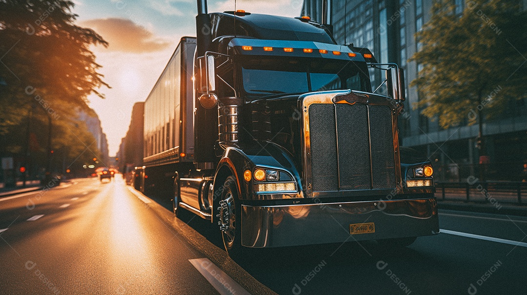 Caminhão dirigindo por uma rodovia