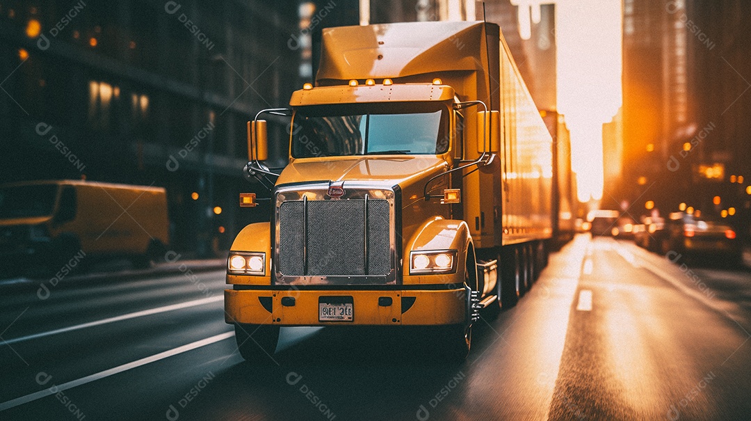 Caminhão dirigindo por uma rodovia