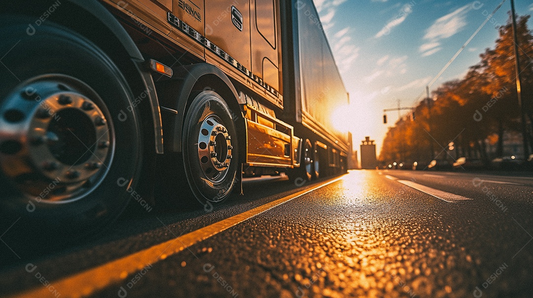 Caminhão dirigindo por uma rodovia