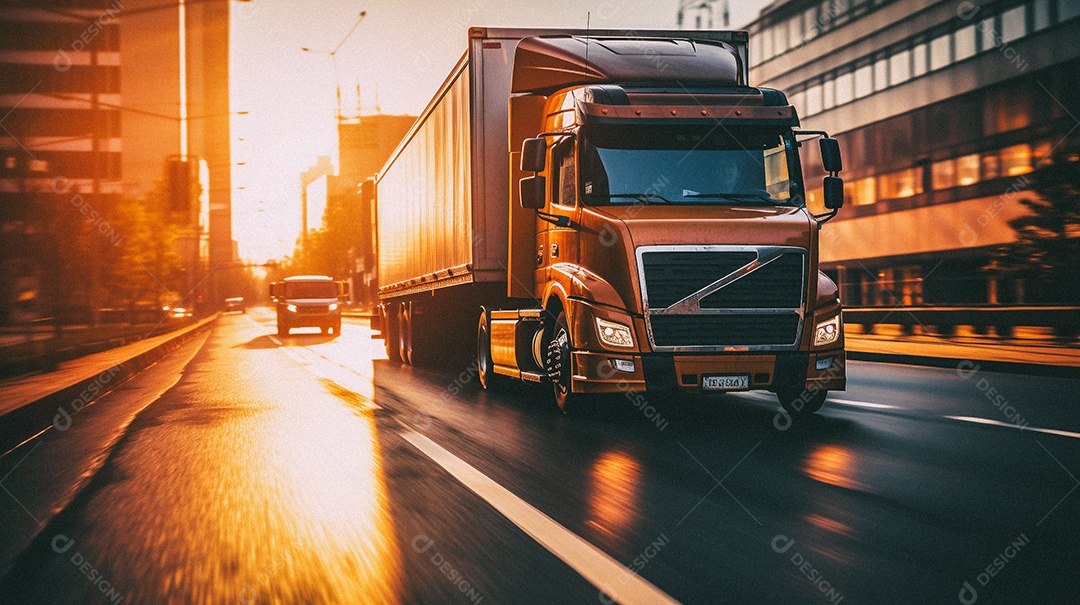 Caminhão dirigindo por uma rodovia