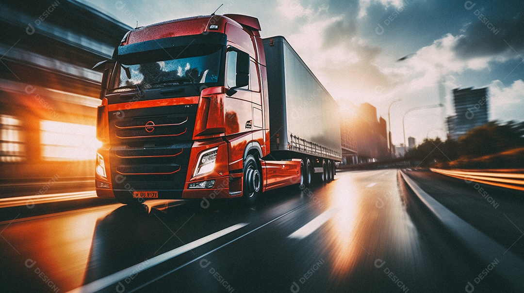 Caminhão dirigindo por uma rodovia
