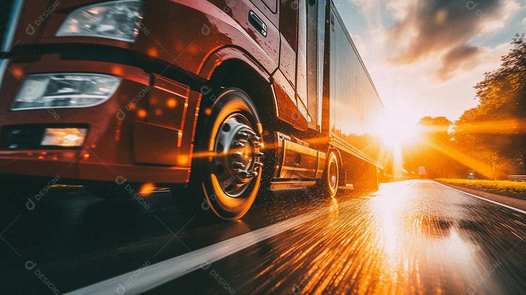 Caminhão dirigindo por uma rodovia
