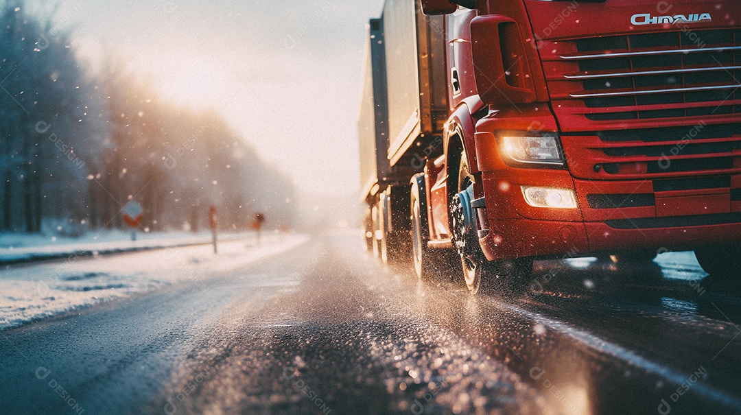 Caminhão dirigindo por uma rodovia