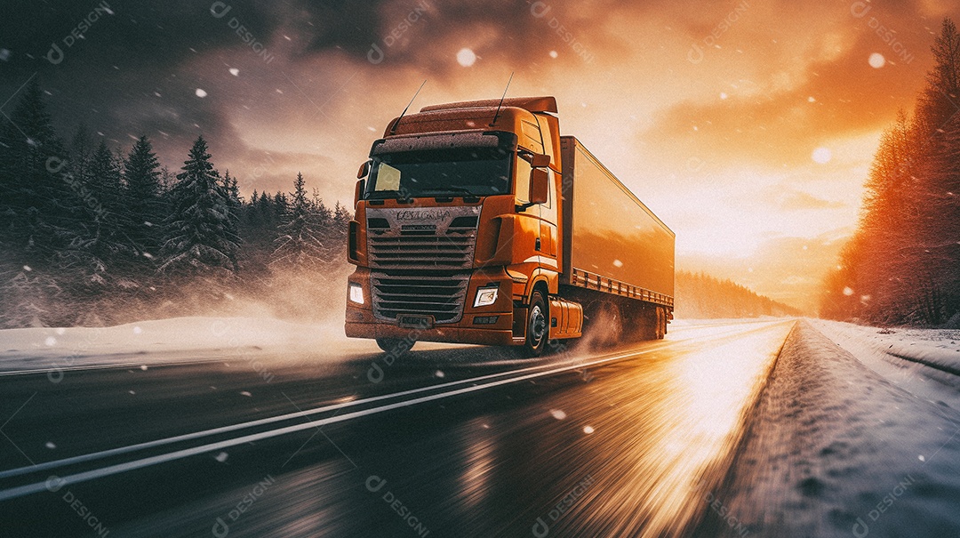 Caminhão dirigindo por uma rodovia