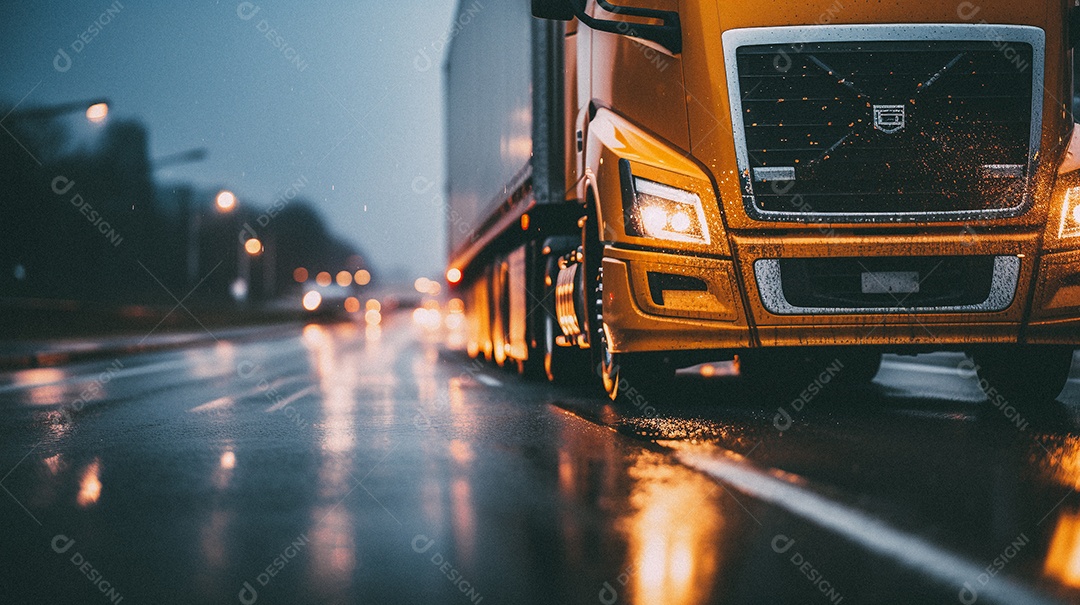 Caminhão dirigindo por uma rodovia