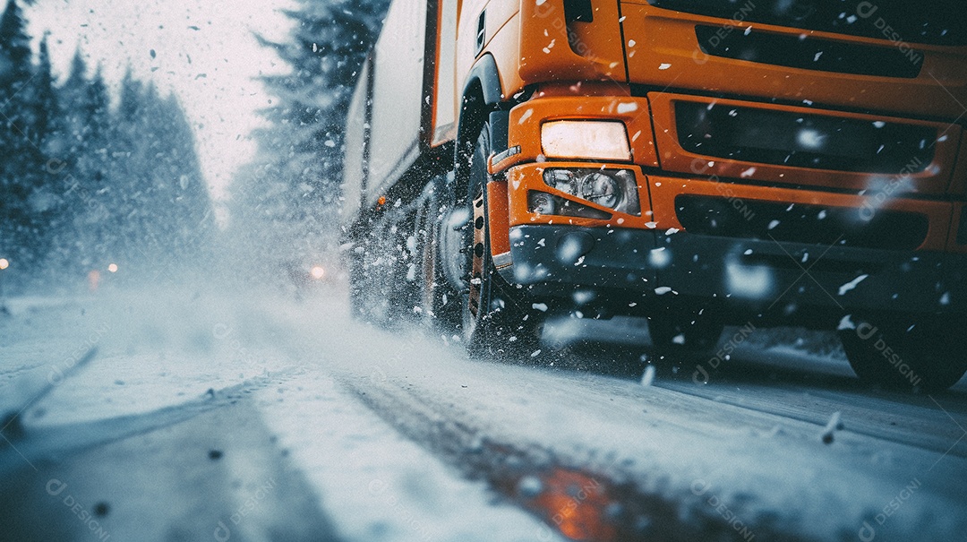 Caminhão dirigindo por uma rodovia