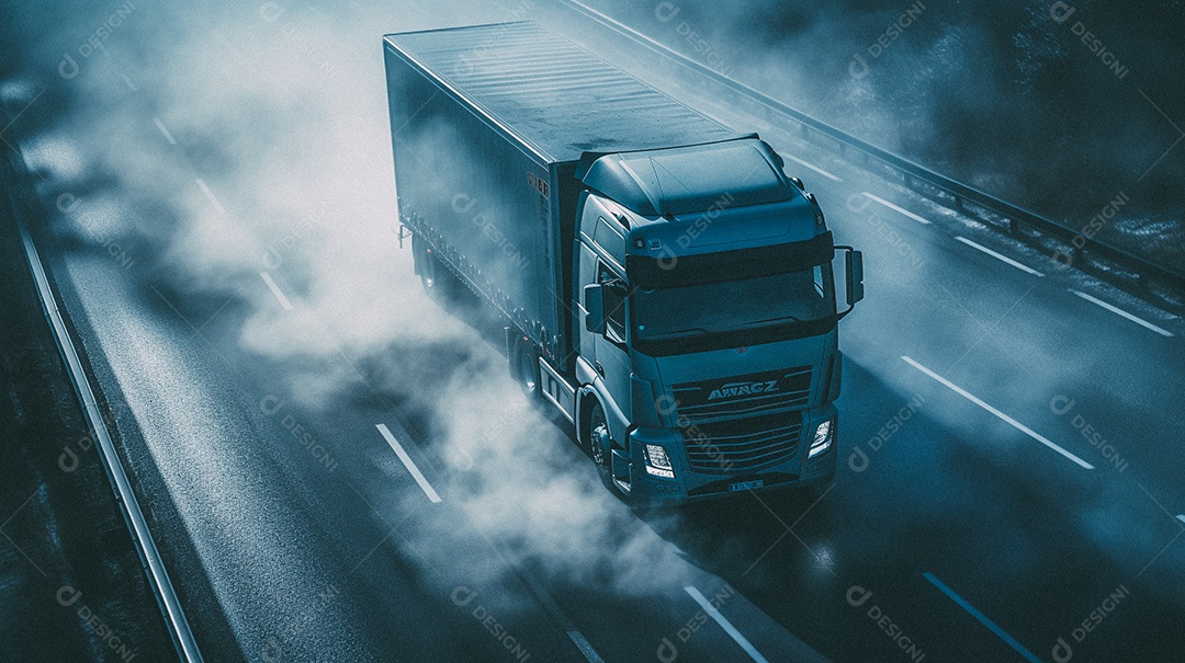 Caminhão dirigindo por uma rodovia