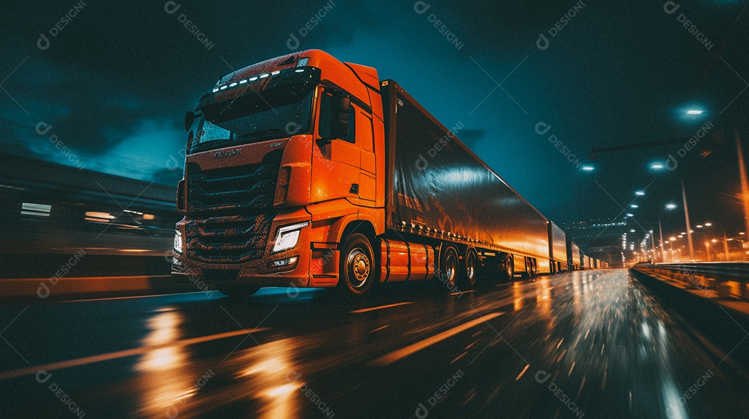 Caminhão dirigindo por uma rodovia