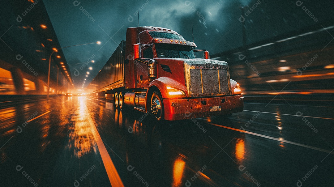 Caminhão dirigindo por uma rodovia