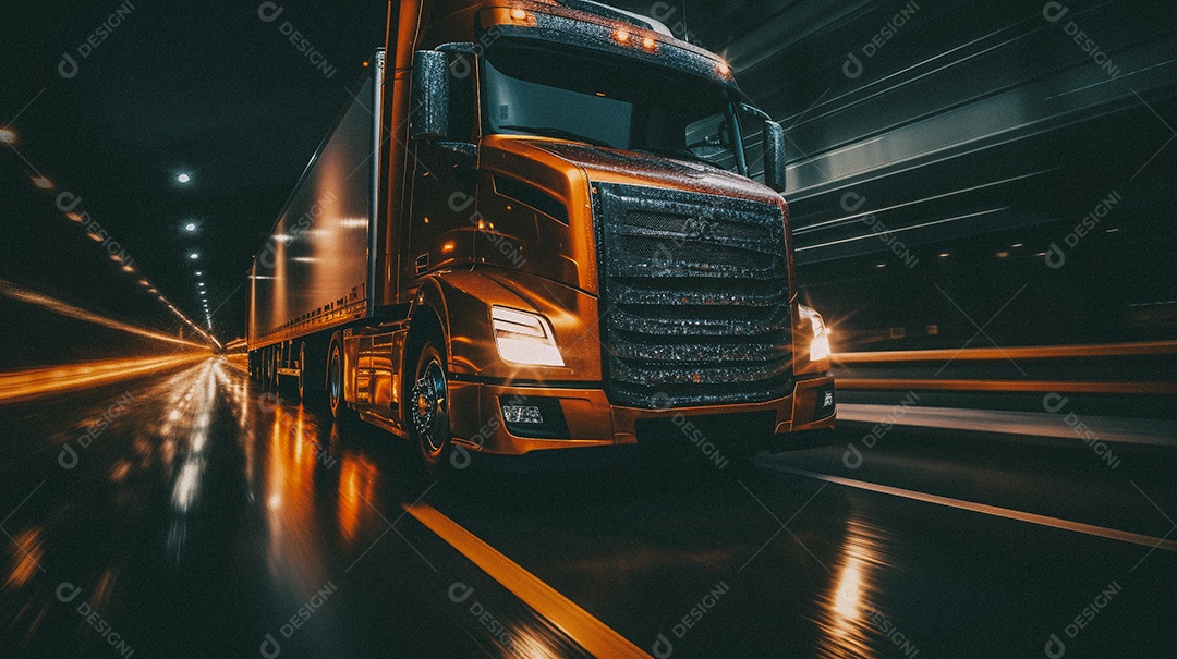 Caminhão dirigindo por uma rodovia