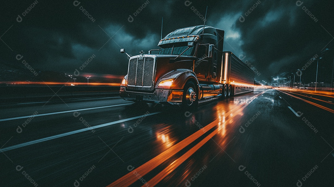 Caminhão dirigindo por uma rodovia