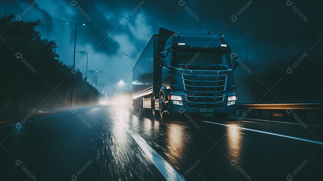 Caminhão dirigindo por uma rodovia