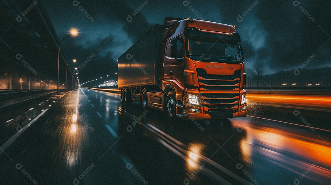 Caminhão dirigindo por uma rodovia