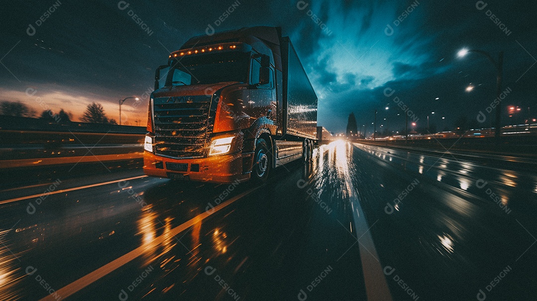 Caminhão dirigindo por uma rodovia