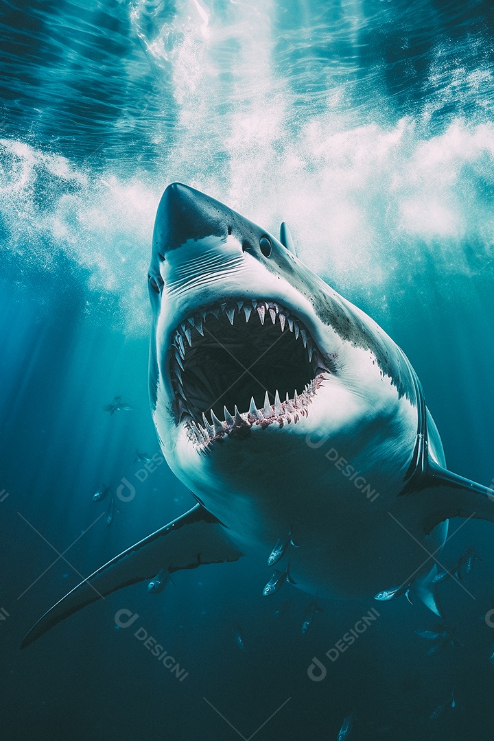 Tubarão branco no fundo do mar