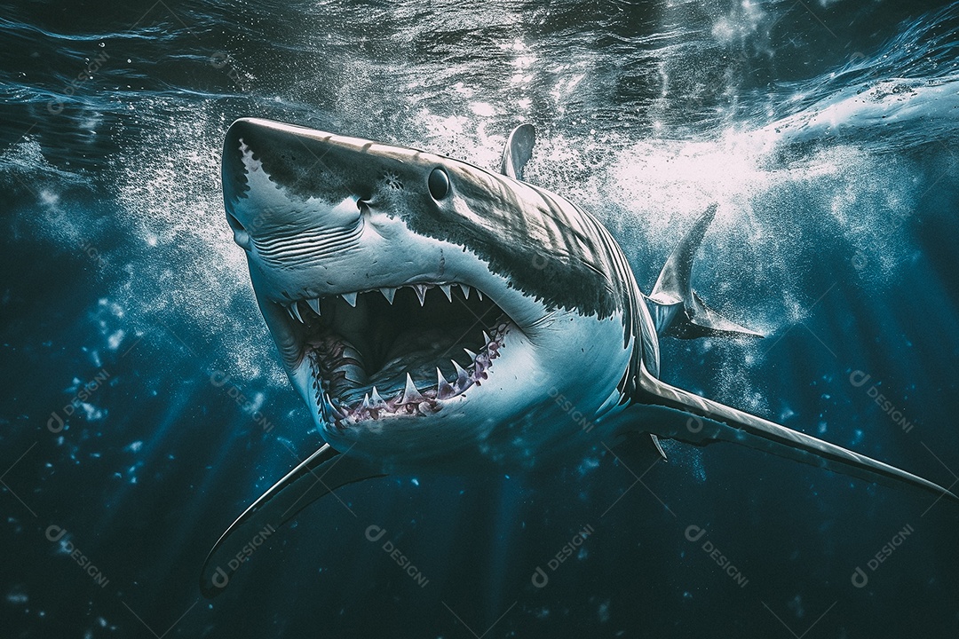 Tubarão branco no fundo do mar