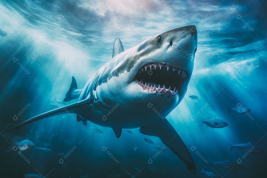 Tubarão branco no fundo do mar