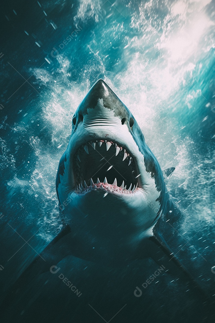 Tubarão branco no fundo do mar