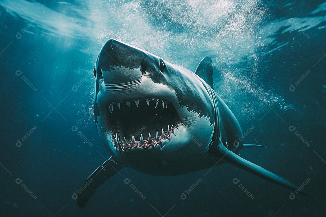 Tubarão branco no fundo do mar