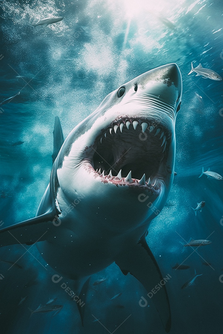 Tubarão branco no fundo do mar