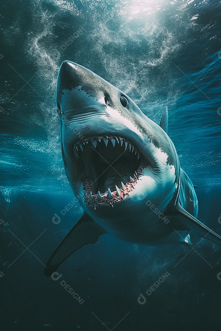 Tubarão branco no fundo do mar