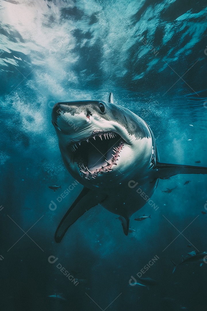 Tubarão branco no fundo do mar