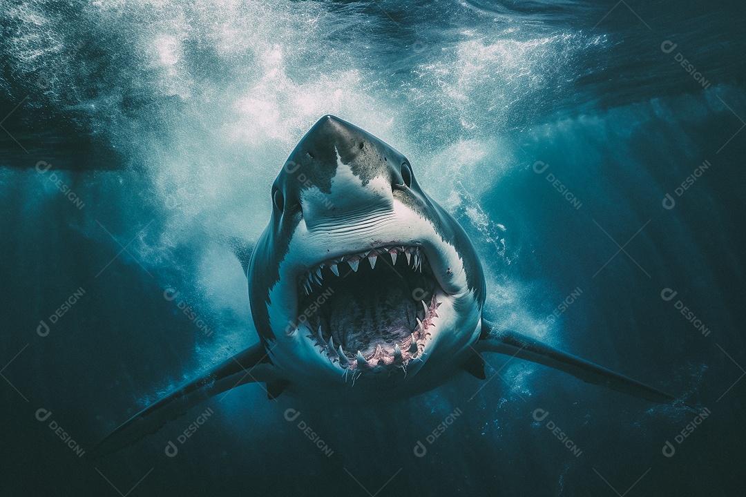 Tubarão branco no fundo do mar