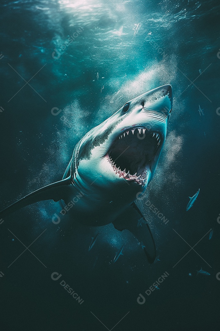 Tubarão branco no fundo do mar