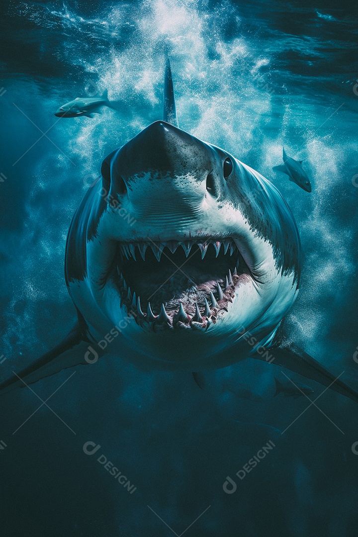 Tubarão branco no fundo do mar