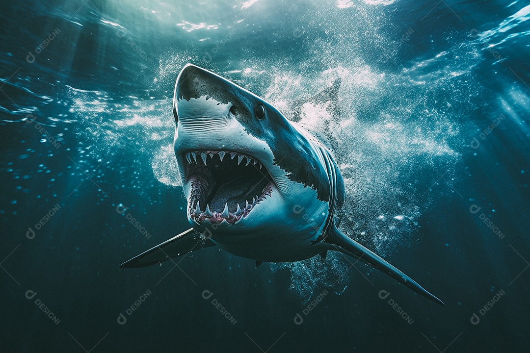 Tubarão branco no fundo do mar