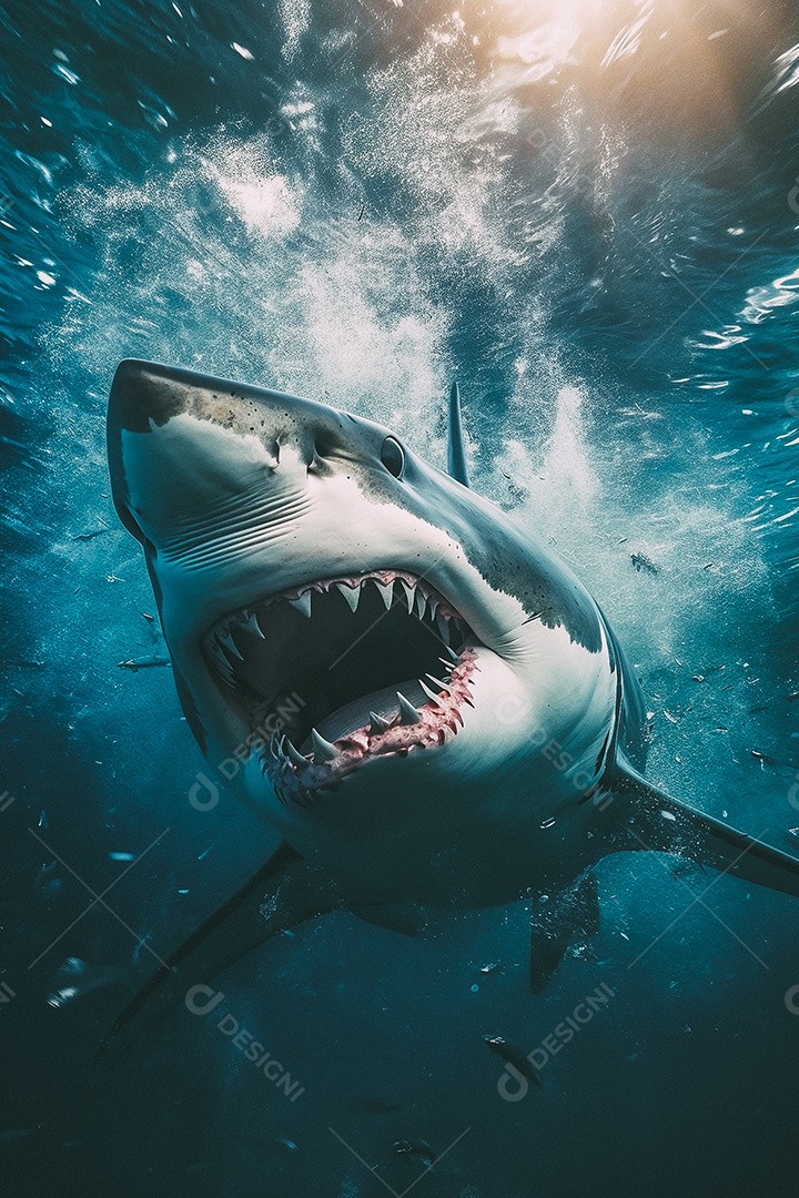 Tubarão branco no fundo do mar