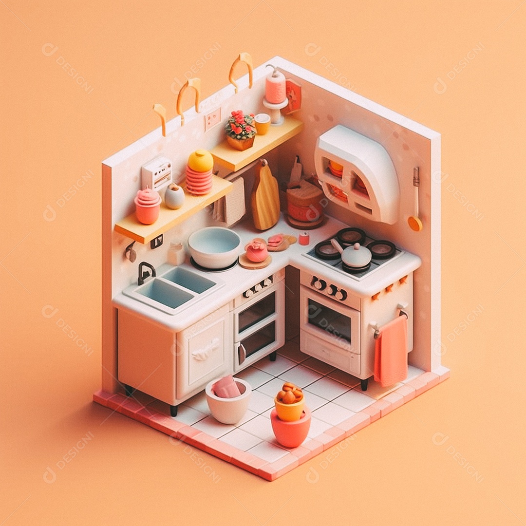 Cozinha isométrica fofa