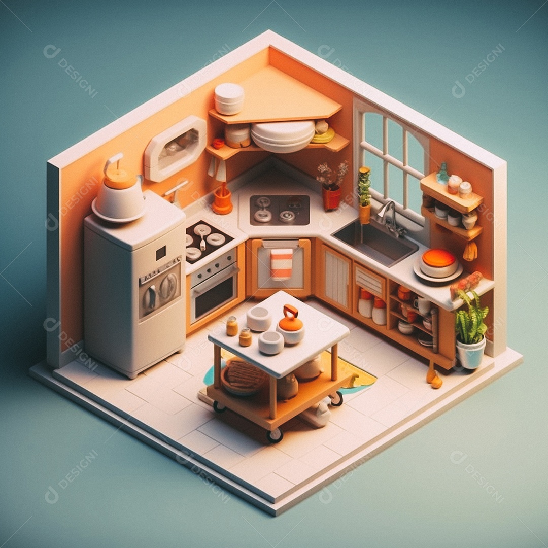 Cozinha isométrica fofa