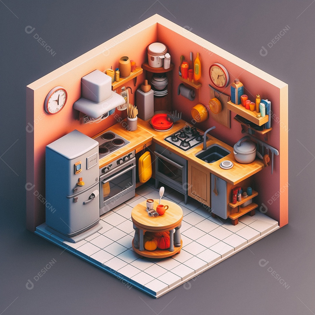 Cozinha isométrica fofa