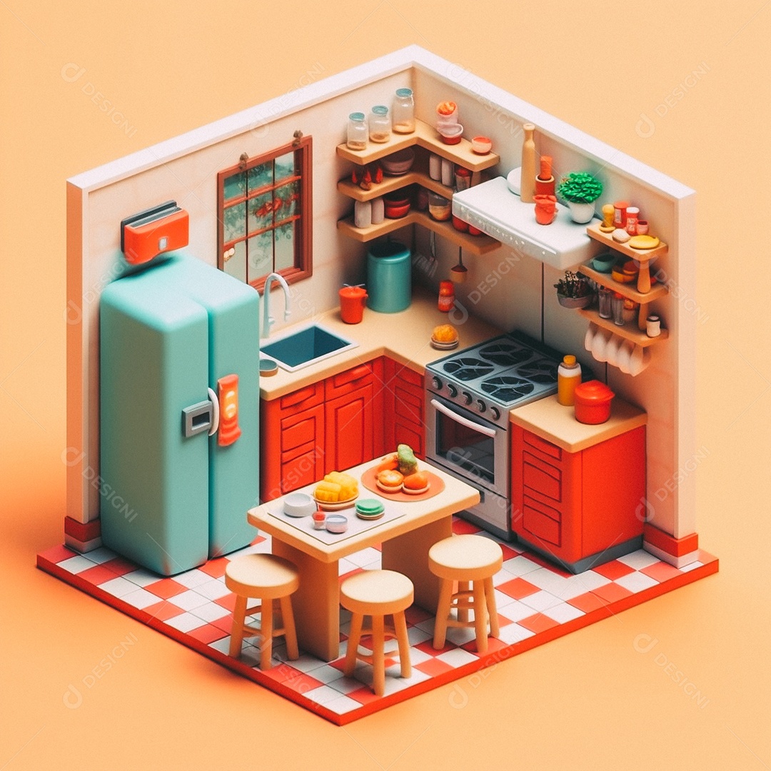 Cozinha isométrica fofa