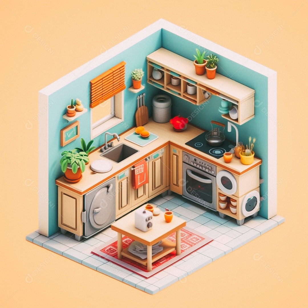 Cozinha isométrica fofa