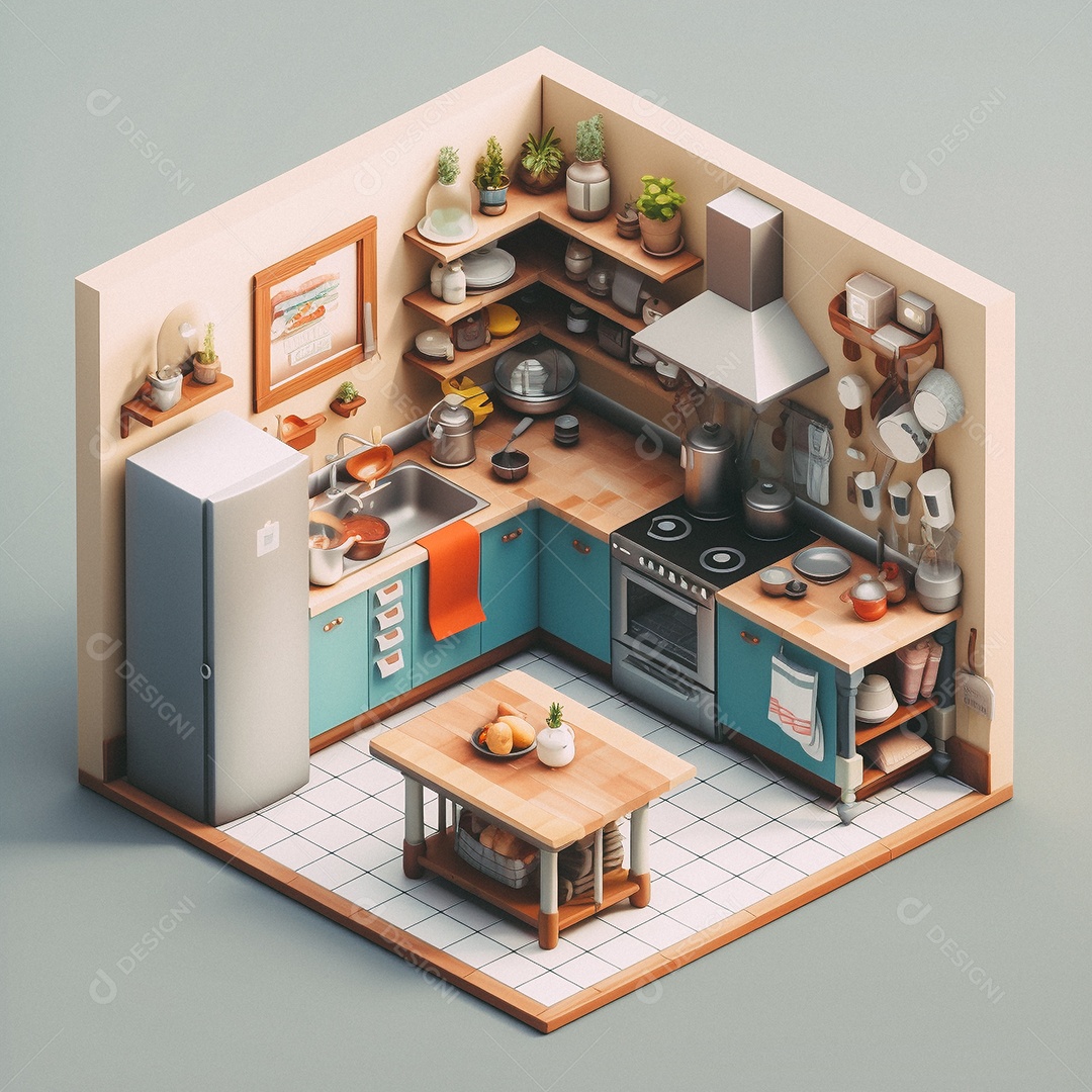 Cozinha isométrica fofa