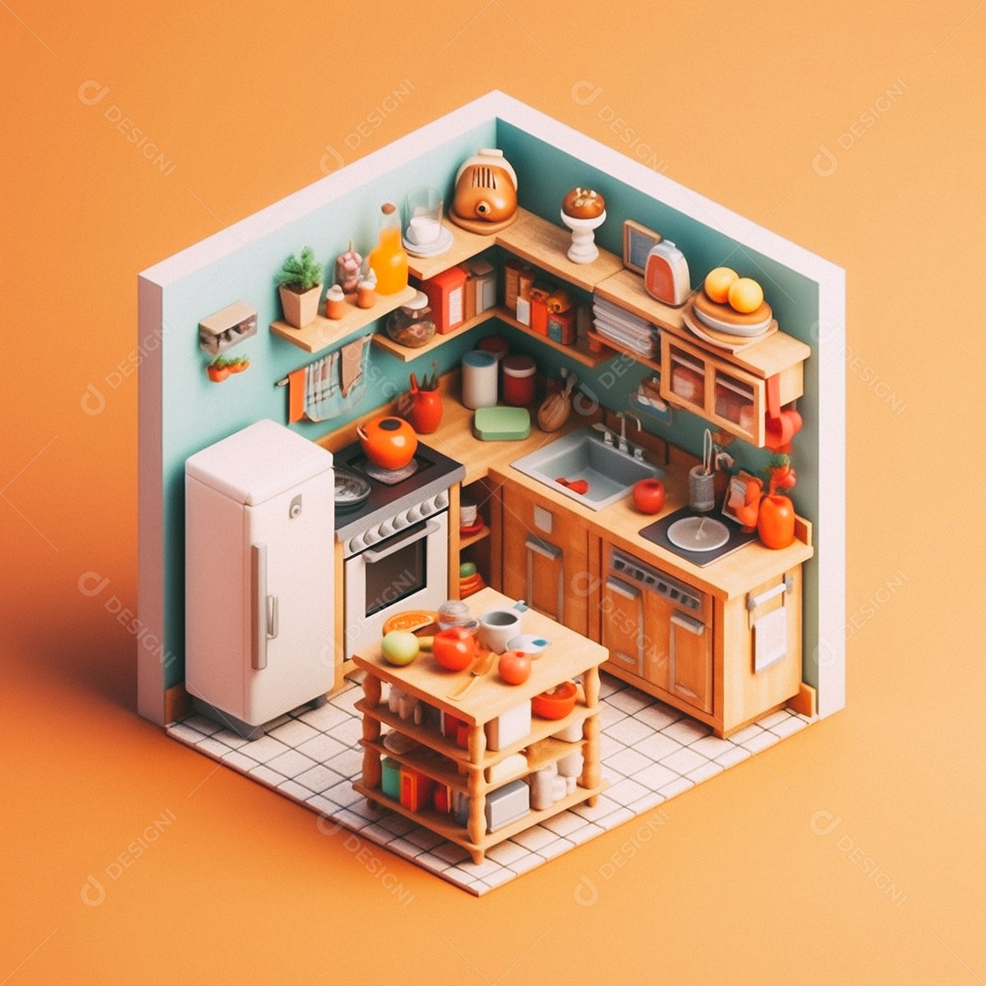 Cozinha isométrica fofa