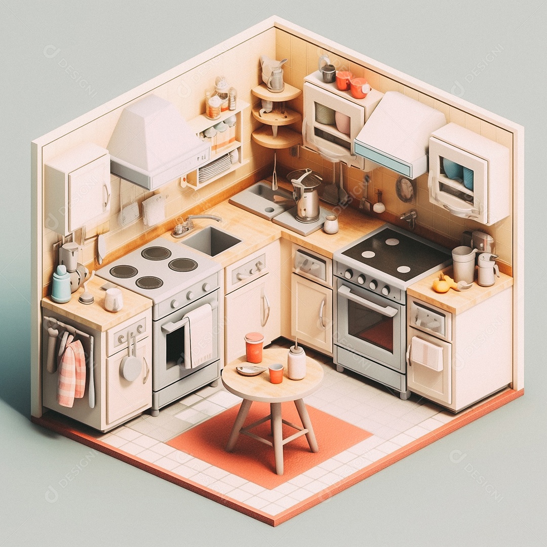 Cozinha isométrica fofa