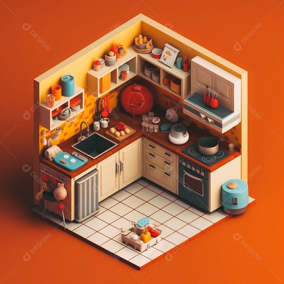 Cozinha isométrica fofa