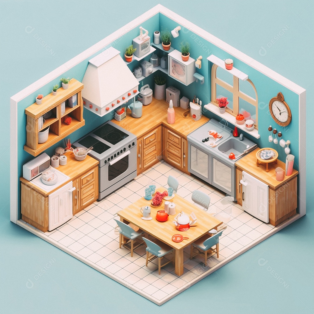 Cozinha isométrica fofa