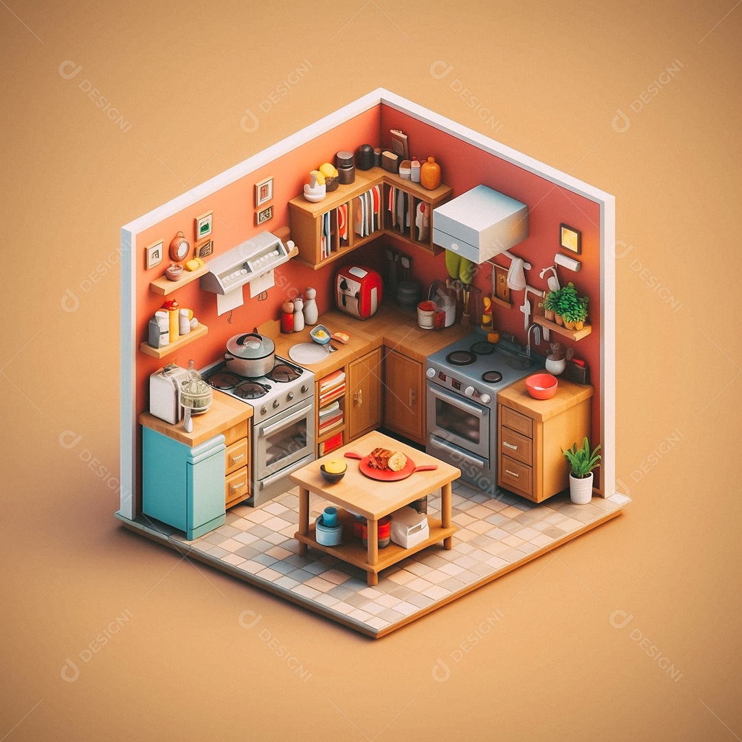 Cozinha isométrica fofa