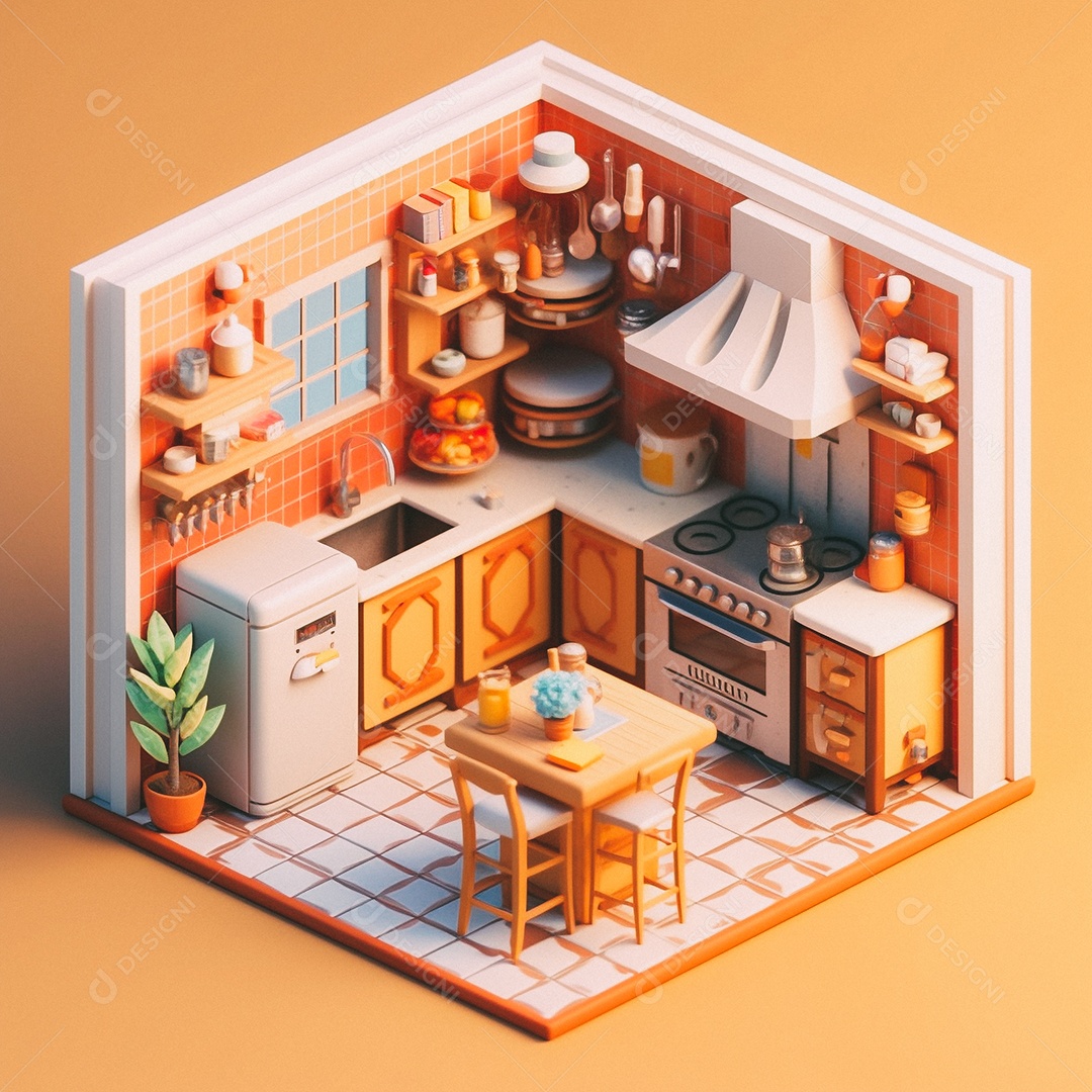 Cozinha isométrica fofa
