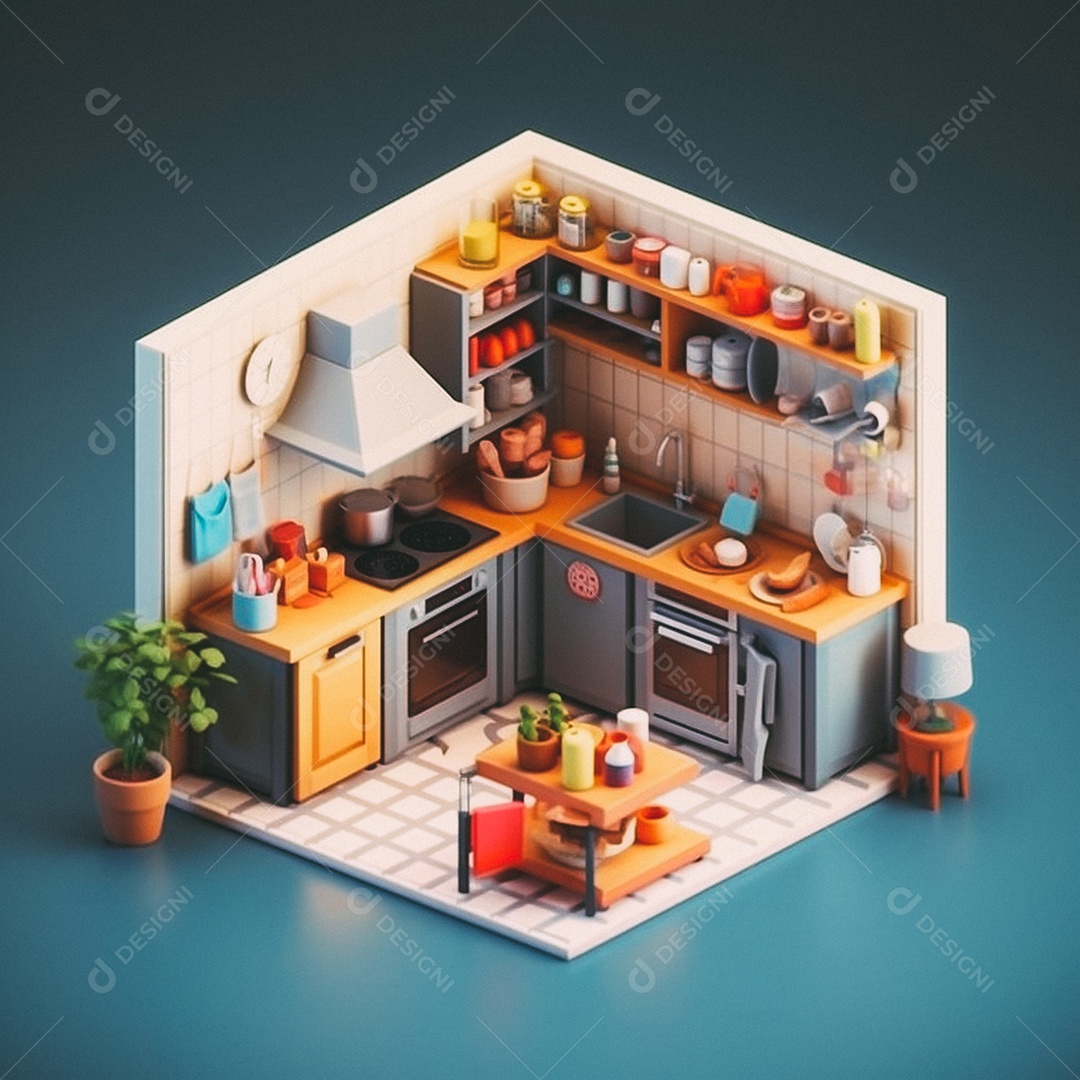 Cozinha isométrica fofa