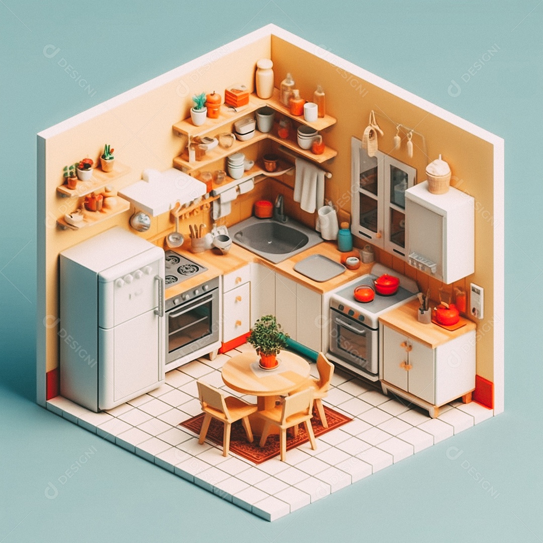 Cozinha isométrica fofa