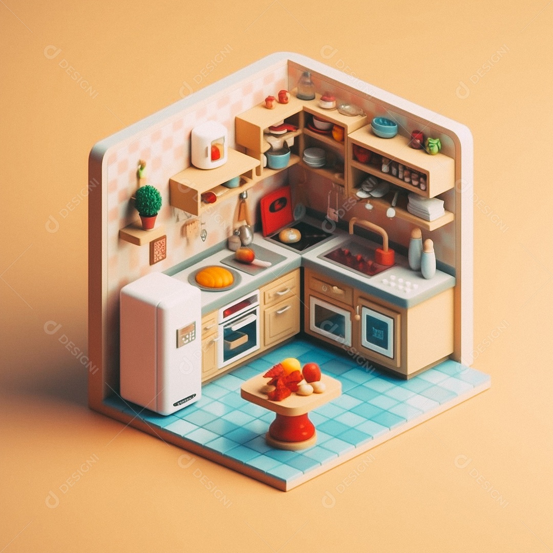 Cozinha isométrica fofa